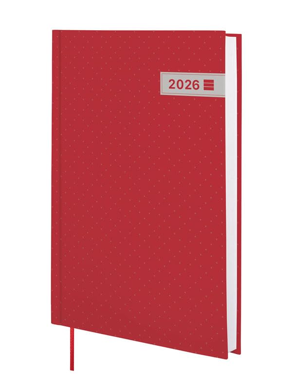 Finocam - Planner 2026 1 Day to View | January - December (12 months) | Annual Planner 2026 with knitted tape | Hardcover Porto - Red - International