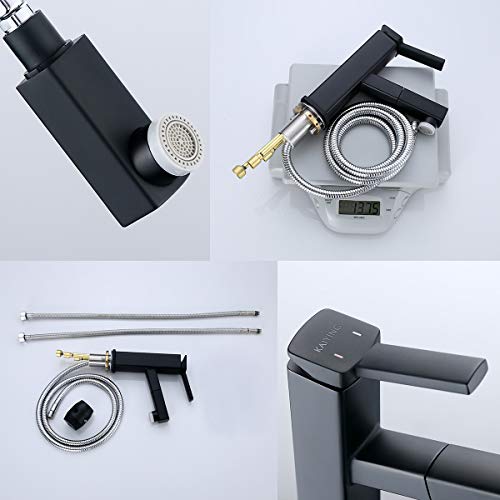 KAIYING Pull Down Bathroom Sink Faucet, Modern Lavatory Vessel Sink Faucet, Utility Single Hole Kitchen Sink Faucet with Pull Out Sprayer, Commercial Basin Mixer Tap, Brass (Regular, Black)