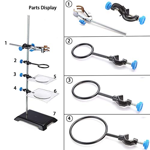 Lab Stand Research Starter Kit Laboratory Grade Metalware Set 24" Rod, 8"x5" Retort Base, Burette Test Tube Clamp,3 Support Rings
