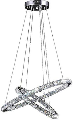 Modern Dimmable LED Crystal Hanging Lamp Creative Pendant Lamp Two Rings Design Hanging Lamp Dining Lamp Indoor Lighting Decorative Personalized Crystal Lampshade, 50 + 70cm