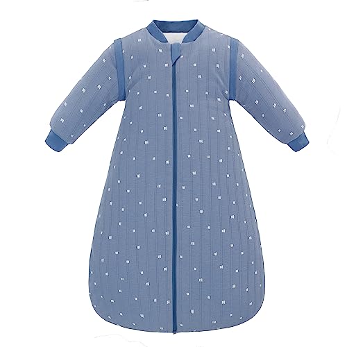 amo nenes Baby Sleep Sack, TOG 2.5 Winter Wearable Blanket, Removable Long Sleeves Baby Sleeping Bag for Infants and Toddlers, Super Soft Warm Comfortable Sleeping Sack, Blue White Stripes, 6-18M