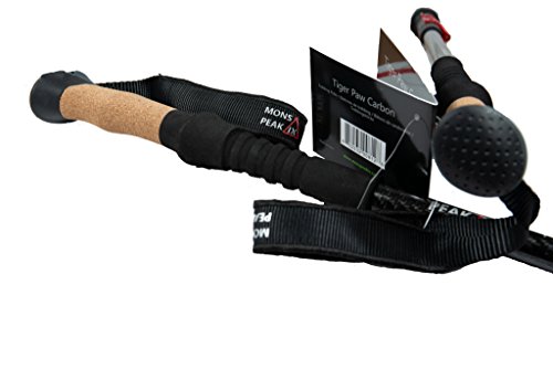 Mons Peak IX Tiger Paw Carbon Trekking Poles for Hiking, Trekking, Walking, Snowshoeing - Cork Grip, Ultralight, Collapsible and Adjustable Poles