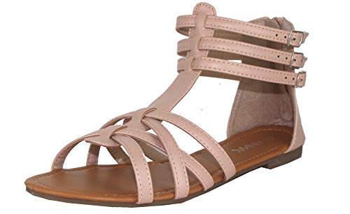 Anna Mavis-7 Women Buckle Zip Ankle Cuff Flat Gladiator Sandal Run Half Size Big (11, Nude) - Thumbnail 3