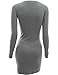 Doublju Slim Fit Ribbed Knit Button Down Henley Hoodie Dress for Women with Plus Size Gray Medium