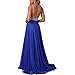 Meilishuo Women's Jewelry Deep V-neck Beaded Chiffon Prom Dress Long Evening Gown for Party