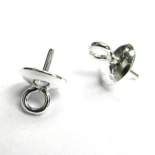 4pcs .925 Sterling Silver Pendant Connector Bail Eye Pins W/6mm Cup Pearl f/Half Drilled Pearl/Stone/Findings/Bright