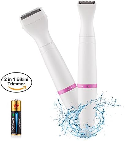 2 in 1 Bikini Trimmer, [Battery Included] Women Shaver Waterproof Electric Lady Shaver/Lady Razor with Shaving&amp;Bikini Head Wet/Dry Use Perfect for Body/ Face/Bikini Area Smooth Glide Technology