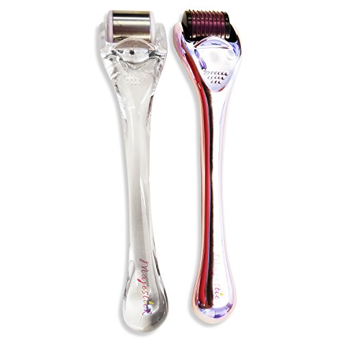 Majestick Derma Roller - 0.25 mm Titanium Gold Microneedle Derma Roller - Bundled w/Ice Roller - Treats Acne scar & Stretch Mark, Wrinkle Removal, Reduced Facial Swelling and Redness
