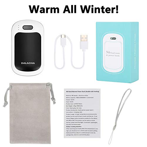 Dalacha Scaldamani Ricaricabile 7800mAh con Tipo C USB Portatile Scaldamani Elettrico con Powerbank e Torcia a LED per Uomini e Donne Riutilizzabile Scaldamani Tascabile per Campeggio, Sci, Regali (1)