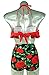 COCOSHIP Red Rose Floral & Red Retro Boho Flounce Falbala High Waist Bikini Set Chic Swimsuit Bathing Suit L(FBA)