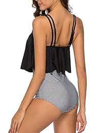 SouqFone Trajes de baño para mujer de dos piezas con volantes en la parte superior y cintura alta en la parte inferior del bikini