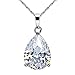 JEWELRIESHOP Super Bling Bling Classic Design Cubic Zirconia CZ Pear Shape Tear Drop Pendant Necklace