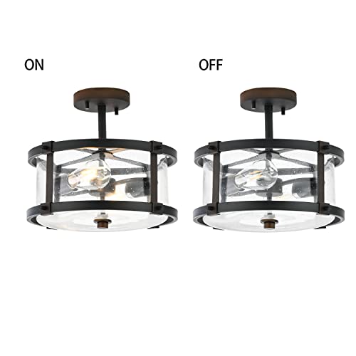 Semi Flush Mount Ceiling Light,Farmhouse Wood Ceiling Light Fixtures,2