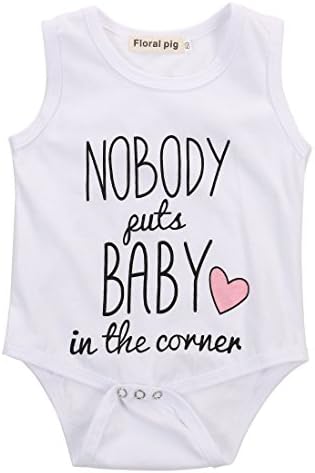 Nobody Puts Baby in the Corner Funny Baby Boys Girls Bodysuit Romper (6-9 Months, White)