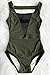 Joy&Bella Solid Color Deep V Neck One Piece Swimsuit Bikini Set Bathing Suit Beach Swimwear Monokini, Dark Green (L (US 12-14))
