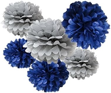 Hanzen 6 Pcs Mixed 6" 8" 10" Gray Navy Blue Tissue Paper Pom Poms Flower Balls For Birthday Wedding Party Baby Shower Outdoor Decorations