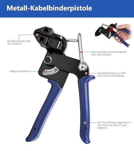 ZUGJOZD 200 Stainless Steel Cable Ties with Pliers and Clamping Tool, Self-Locking Stainless Steel Cable Ties 4.6 x 300 mm for Cable Fastening, Industrial and Agricultural Applications