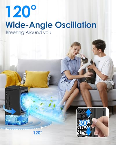 Portable Air Conditioners，Upgraded Portable AC Small Air Conditioner Personal Air Cooler Mini Evaporative Cooler 3 Wind Speed Portable Small AC with 7 Night Light for Room Home Bedroom Office
