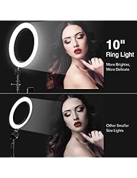 Rovtop - Anillo de luz con trípode y trípode para cámara LED con trípode para iPhone y soporte para teléfono para vídeo, fotografía, maquillaje y transmisión en directo, compatible con iPhone y teléfono Android