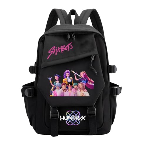 K p-o-p Demon Hunters School Backpack, Multi-Pocket Nylon Travel Daypack, Anime College Rucksack Demon Cosplay Backpack for Fans