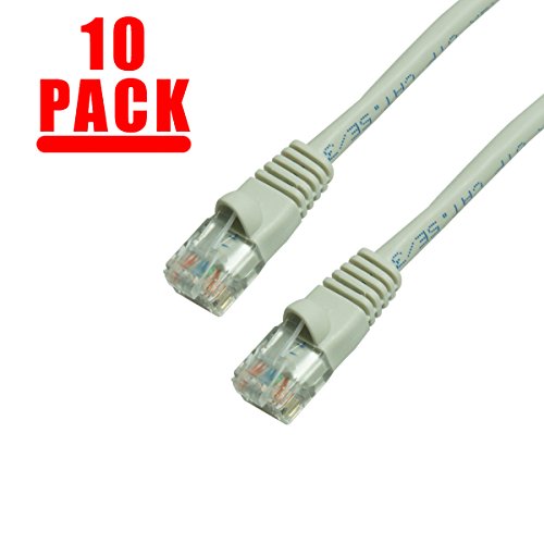 GRANDMAX CAT6 10FT Gray RJ45, 550MHz, UTP Ethernet Network Patch Cable Snagless/Molded Bubble Boot, 10 Pack