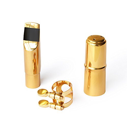 image for Aibay Metal Eb Alto Saxophone Mouthpiece + Cap + Ligature Size 7 Gold,