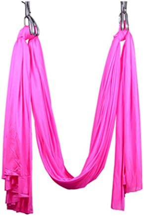 MHSH 8Color Size 5×2.8m(width)/5.5×3yards Anti-Gravity Arial Yoga Swing Hammock Pilates bodybuilding Fitness Inversion therapy with Carabiner Daisy Chain and Ceiling Bolts Silk Nylon Fabric (Pink)