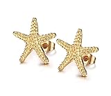 Vnox Jewelry Stainless Steel Trendy Starfish Shape Ear Stud Earring for Women,Gold,15mm
