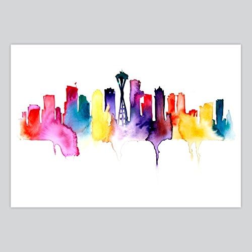 Seattle Watercolor Painting, A2 - 594 x 420 mm - 23.4 x 16.5 in