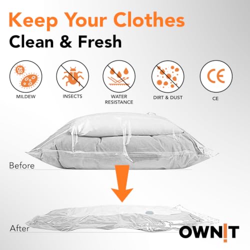 OWNIT® Vacuum Storage Bags with Electric Pump, 20 Pack Space Saver Bags with 6 Small, 6 Medium, 5 Large, 3 Jumbo, Reusable Vacuum Compression Bags for Packing Clothes, Blankets, Duvet, Pillows, Travel