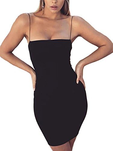 MISFONDLE Women's Sexy Summer Bodycon Spaghetti Padded Mini Club Tube Dress Black