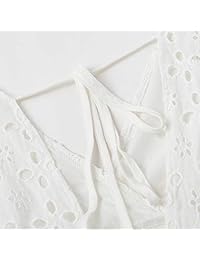 Fashiomo Vestido de algodón para mujer con cuello en V, sin espalda, sin huecos, volantes