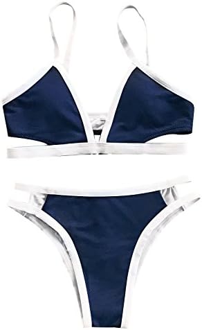 Seaselfie Women's Denim Stitching Push Up Bikini Sets with Removable Padding Bra, XX-Large