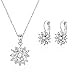 BAMOER 18K Rose Gold Plated Cubic Zirconia Snowflake Lever Back Earrings Necklace Set for Women Girls CZ Jewelry Set White Gold & White CZ