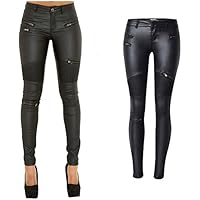 lexiart PU Leather Denim Pants For Women Sexy Tight Stretchy Rider Leggings Black Coffee