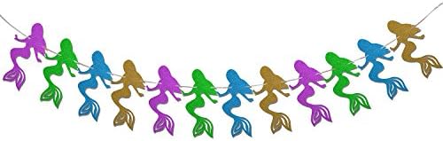 Joinor Double Sides Glitter Mermaid Garland Mermaid Theme Party Banner Party Decorations