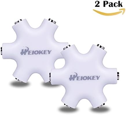 HEIOKEY 3.5mm 1 to 5 Stereo Audio Headphone Headset Earphone Splitter Adapter Converter Connector Music Sharing Device for Mobile Phones iPod iPad MP3/MP4 Tablets 2 pack-White