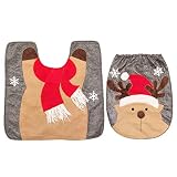 Xiuban Christmas Decoration 2 Pieces Bathroom Rug Mat Set, Christmas Snowman Toilet Seat Cover Bath Mat Lid Cover- Bathroom Rug + Lid Toilet Cover Set (C)