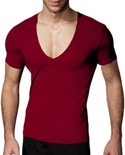 Men's Fashion Fitness Workout Tops Deep V-Neck Silm Fit Short Sleeve T-Shirt Tee