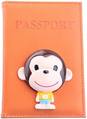 linlin Cartoon Monkey Passport Cover Holder PU Leather Protector Case Travel Men Women Orange