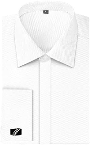 Men's Shirts French Cuff Solid Regular Fit Long Sleeve Dress Shirts With Metal Cufflinks And Metal Collar Stays (Size: 17"Neck / 34"-35"Sleeve, White)