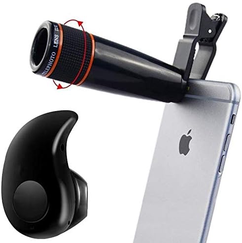 Mobiron 12x Zoom Mobile Adjustable Focus HD Pictures Telescope Lens Kit & Wireless Invisible Small Earbud S530 in-Ear Music Bluetooth Headset with Mic Compatible with Vivo Xiaomi
