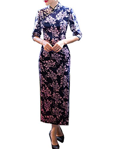 XueXian(TM) Women's Winter Velvet 3/4 Sleeve Chinese Cheongsam Long QiPao Dress