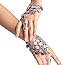 Yozone Belly Dance Silver Triangle Bracelet Hand Jewelry - Ladies Coin Bracelet With Ring - 2 Pcs (Silver)