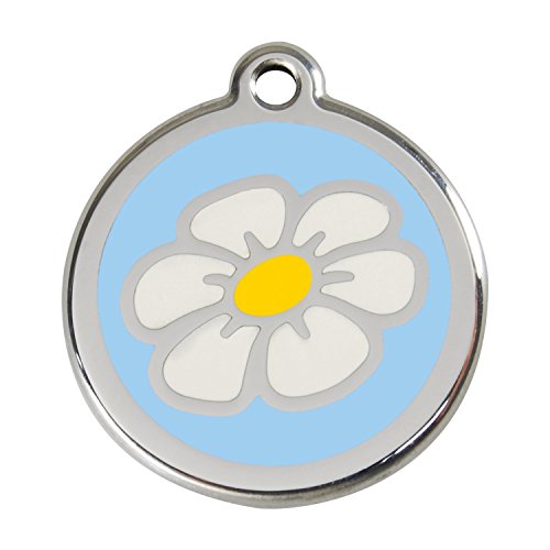 Personalized Stainless Steel & Enamel Dog Tag with Engraving - Daisy (Light Blue - Small)