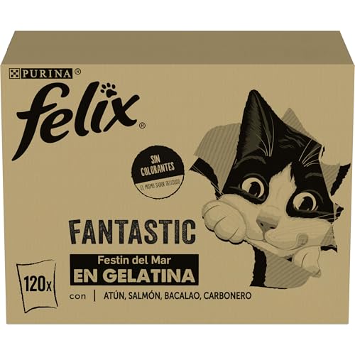 Fantastic, Comida Húmeda para Gato Adulto, Gelatina, Surtido de Atún, Salmón, Bacalao y Carbonero, Pack de 120 Sobres de 85 g