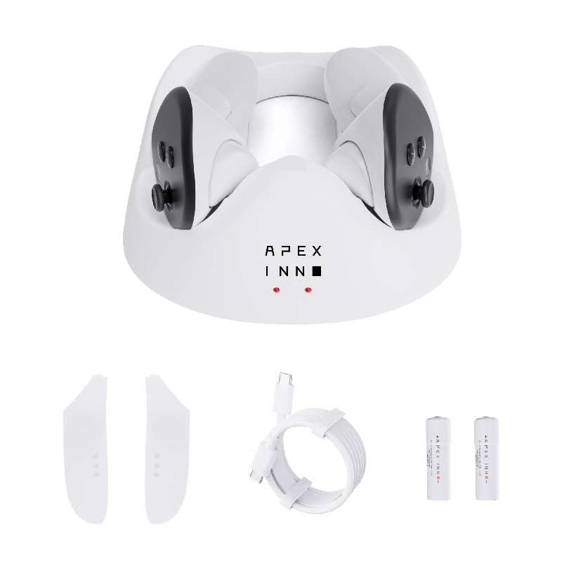 Photo 1 of APEXINNO Compact Charging Dock charger for Meta Quest 3/3S Controllers?Wireless Charging Station Stand - Quest 3/3S Accessories, Magnetic Controller Charger Holder with 2 900mAh Rechargeable Batteries