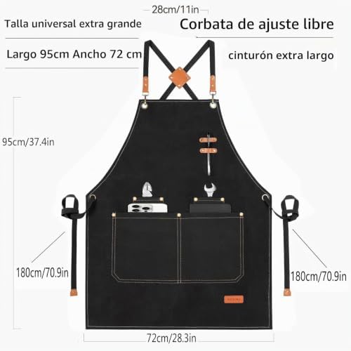 Delantal de barbacoa para hombres con 4 bolsillos, ideal para barbacoa de cocina jardín barbacoa regalo de la cafetería del restaurante