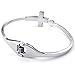 KONOV Womens Cubic Zirconia Stainless Steel Bracelet, Cross Heart Cuff Bangle, Silver