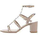 Comfity Sandals for Women,Rivets Studded Strappy Block Heels Slingback Gladiator Shoes Cut Out Dress Sandals